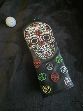 Sugar Skull Embroidered Leather Golf Club Headcover - Multicolor